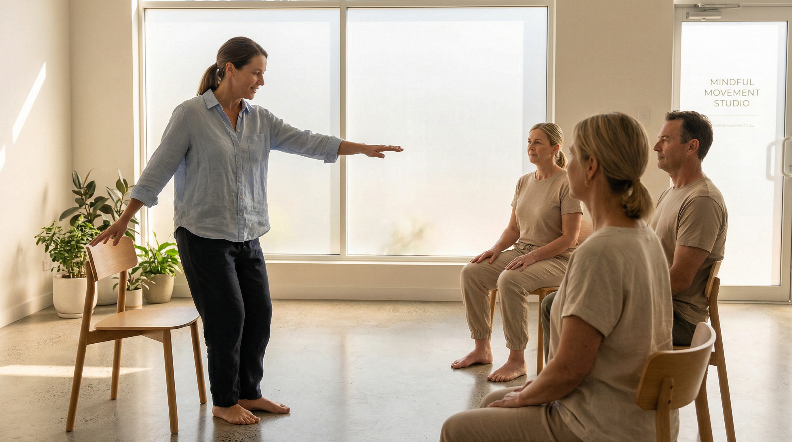 Instruktor pracuje se skupinou dospělých